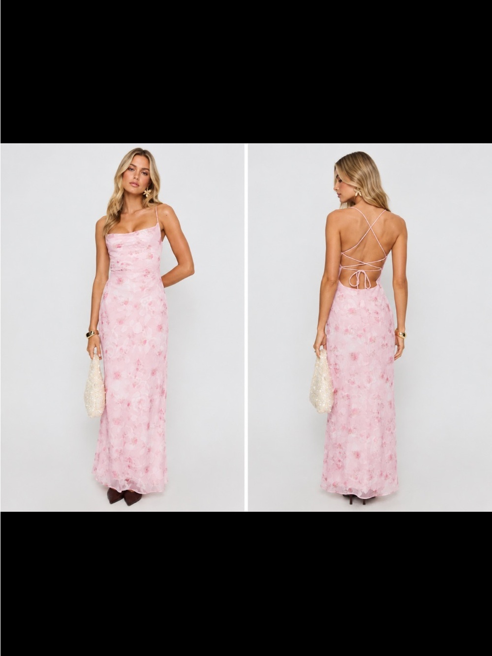 Strappy Pink Floral Lace Maxi Dress